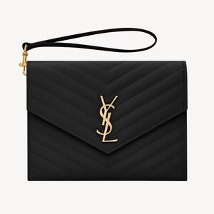 Saint Laurent YSL Cassandre Matelassé Flap Pouch Purse Grain de Poudre Black